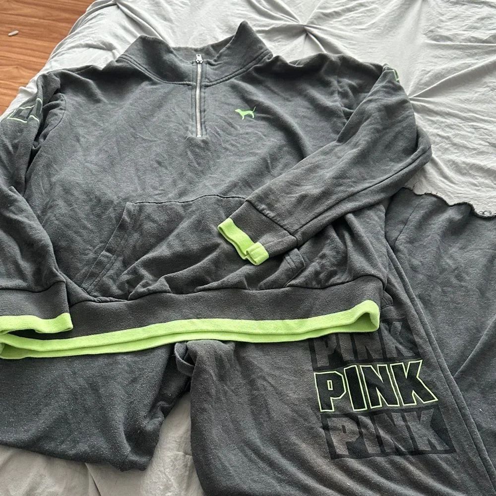 Pink quarter zip and boyfriend pants sweat set